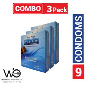 Trust Mee - Premium Dotted Chocolate Flavor Condoms Extra Time For Long Lasting Pleasure - Combo Pack - 3 Packs - 3x3=9pcs