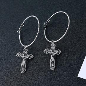 European And American Popular Styles New Products Personality Metal Earrings Cool Wind Cross Earrings Large Circle