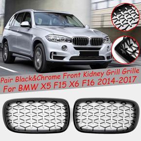 BRADOO 2PCS Front Kidney Diamond Meteor Style Grille Grills for -BMW X5 F15 X6 F16 2014-2017 Racing Grill Black&Chrome