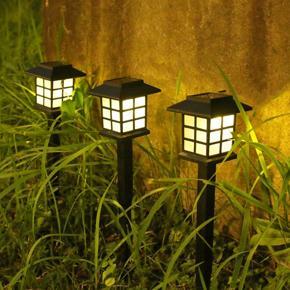 XHHDQES 4 Pack Solar Powered LED Light Outdoor Plug Yard Lawn Lamp Warm Yellow Light for Yard/Landscape/Patio/Lawn/Walkway