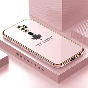 Hontinga for OPPO A5 2020 Luxury 6D Plating Soft Casing Silicone Square Frame Phone Case Shiny Bling Back Cover Maple Leaf Side Pattern Case