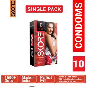 Skore - Not Out Climax Delay Condom With 1500+ Raised Dots - Large Single Pack - 10x1=10pcs Condoms