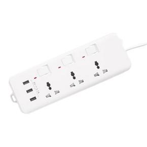 Power Strip with 3 Outlets and 3 USB Charging Ports 2 Meters Long Extension Cord for Smartphone Tablets Office US Plug