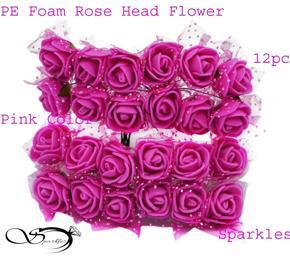 PE Foam Rose Head Flower Artificial For Ar t/ Craf / jewellwry making - Pink - 12pc