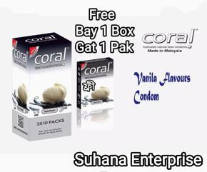 Coral - Vanila Flavors Lubricated Natural Latex Condom -Bay 10 Gat 1 Free