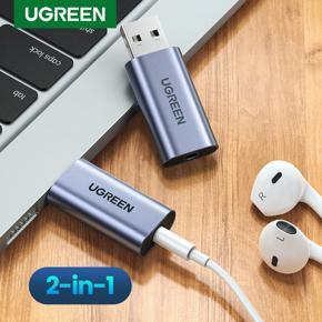 UGREEN USB External Sound Card Audio Adapter 2 in 1 USB to 3.5mm Jack Audio Adapter Aluminum Stereo Sound Card for Windows Mac PS5 Nintendo Switch Linux PC Laptops Desktops