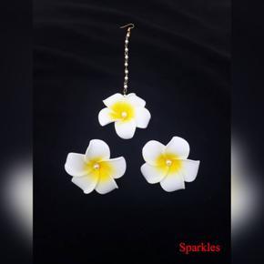 Artificial Flower Kathgolap EARRING & TIKLI SET (White)