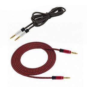 BRADOO- 2x Black /Red 1.5 Meter High-Grade Braided Metal Audio Cable 3.5 mm AUX Audio Cable