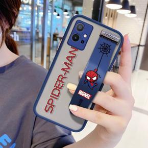 Hontinga for Vivo Y75 5G/Y55 5G Back Cover With Wristband Cartoon Spiderman Phone Casee Full Lens Protection Thin Frosted Cases