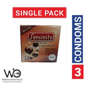 Sensinity Ultra Fine Ribbed & Dotted Chocolate Flavor Condom - Single Pack - 3x1=3pcs