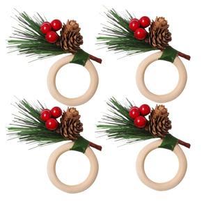 Christmas Napkin Rings Set of 4, Wood Napkin Rings Table Decorations for Christmas,Wedding, Table Decor