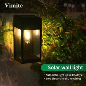 Vimite Led Solar Wall Light Outdoor Waterproof Automatic Sensor Garden Light Street Lamp for House Fence Patio Decoration Lighting Warm