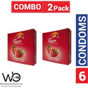 Tiger - Ultra Thin Strawberry Flavour Condom - Combo Pack - 2 Pack - 3x2=6pcs