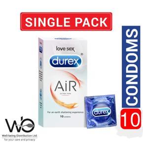 Durex - Air Ultra Thin Condom For an Earth Shattering Experience - Large Single Pack - 10x1=10pcs (Made In India)