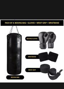 Pack of 4 - punching bag,  gloves , wrist grip , wristband