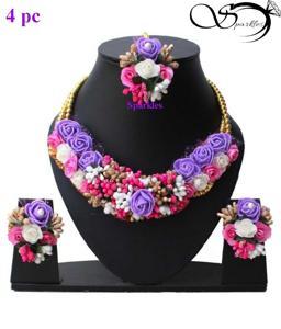 Artificial Flower Jewellery For Girls & Women Purple & Pink Color-4Pc