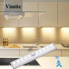 Vimite 10 LED Night Light Body Sensor Battery Stair Light for Cabinet Hallway Bedroom Toilet Kitchen Closet Under The Bed Closet White/ Warm