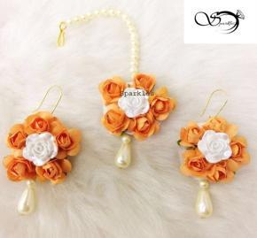 Artificial Paper Flower Earrings & Tikli Set