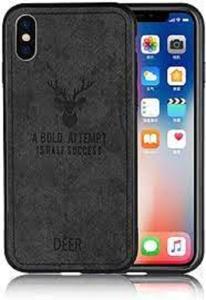 Apple iPhone X/XS Luxury Deer Head Printed Case Cloth Fabric Durable TPU Cover Rubber Bumper Shell