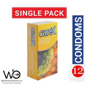 Carex - Assorted Flavours Condoms - Large Single Pack - 12x1=12pcs (Made In Malaysia)