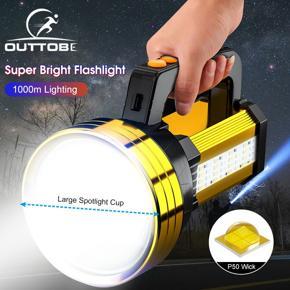 Outtobe F lashlights P50 Super Bright F lashlight Waterproof Torchlight Rechargeable LED Spotlight High Powered Searchlight Lantern F lashlight Work Light With Side Light Phone Emergency Charging for 