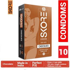 Skore - Chocolate Flavored 1500+ Dots Condoms With Extra Lubrication - Large Single Pack - 10x1=10pcs Condoms