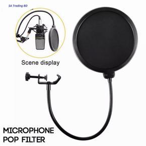 Studio Microphone Mic Round Shape Wind Pop Filter Shield with Stand Clip