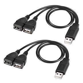 2X USB Splitter Cable, USB 2.0 A Male to Dual USB Female Jack Y Splitter Charger Cable