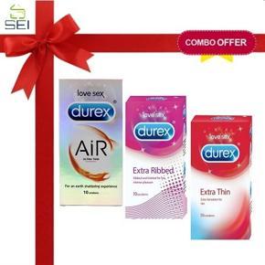 Durex Valentine's Mix Combo Pack Air,Ribbed,Thin - (Set of 3, 30Pcs)
