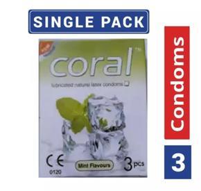 Mall Coral - Mint Flavors Lubricated Natural Latex Condom - Single Pack - 3x1-3pcs