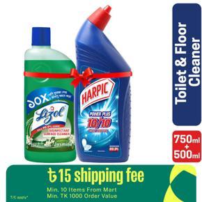 Harpic Lizol Double Protection- 750ml Toilet Cleaner & 500ml Jasmine Surface Cleaner Combo