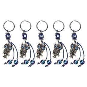 Himeng La 5PCS Evil Eye Keychain 12mm Alloy Owl Pattern Blue Good Luck Decor for Bag Ornaments