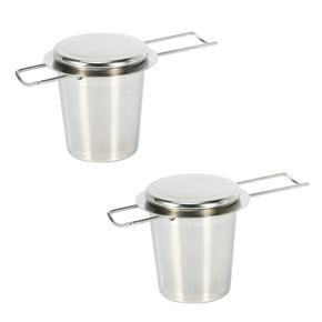 ARELENE 2Pc Stainless Steel Tea Infuser Filter Long Handle Folding Tea Strainer Reusable Tea Filter Basket for Brewing Leaf Tea