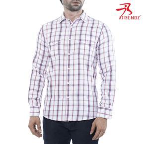 MENS CASUAL SHIRT L/SLEEVE - WHITE & RED