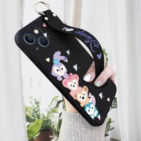 Hontinga for iPhone 13 Back Cover Wrist Strap Cartoon Rabbit Fox Smile Case Soft Square Liquid Silicone Phone Cases