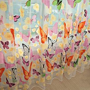 Romantic Butterfly Floral Voile Tulle Door Window Curtain Balcony Panel Sheer