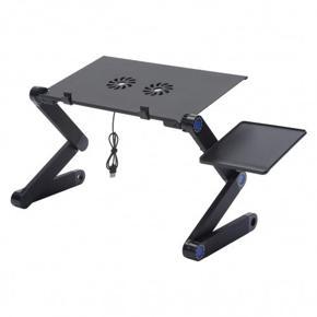 360 Degree Aluminum Foldable T8 Laptop Table With Cooling Dual Fan Mouse Board,Black