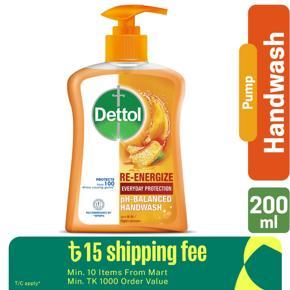 Dettol Handwash Re-Energize 200ml Pump, pH-Balanced Liquid Soap formula