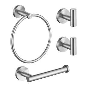 4Pcs Bathroom Hardware Set Stainless Steel Towel Ring Toilet Paper Holder and Robe Hooks, Wall Mounted Bathroom Fixtures