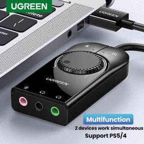 Ugreen Sound Card USB Audio Interface External 3.5mm Microphone Audio Adapter Soundcard for Laptop PS4 Headset USB Sound Card