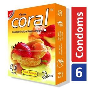 Coral Natural 3 Fruits Flavours Lubricated Condoms - 6 PCS (2 Packet)