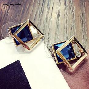 Square Blue Crystal Wild Pearl Fashion Temperament Long Earring