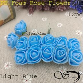 PE Foam Rose Head Flower Artificial For Ar t/ Craf / jewellwry making -Light Blue - 12pc
