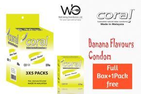 Coral - Banana Flavor Extra Performance Condom - Full Box+1Pack Free - 3x5=15pcs+3pcs