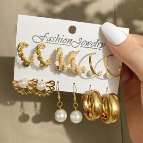 6Pairs/Set Elegant Women Circle Earrings Alloy Pearl Earing Female