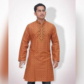 Brown Cotton Semi Long Panjabi for Men