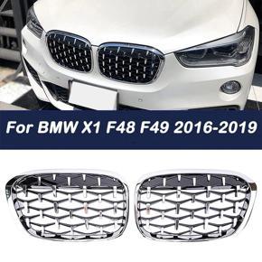 BRADOO 2PCS Front Kidney Diamond Meteor Style Grille Grills for -BMW X1 F48 F49 2016 2017 2019 Racing Grill Chrome