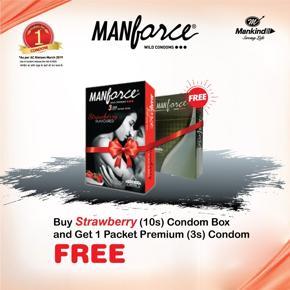 Manforce Condoms Strawberry flavoured Buy 1 Packets 10 pcs Get 1 Packets Premium 3 pcs Condom Free