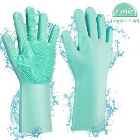 Silicone Dish washing Kitchen Hand Safety Gloves - Multicolor 2 Piece Set