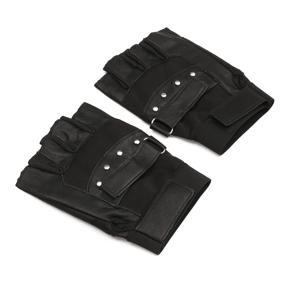 1 Pair Rivets Leather Sports Gym Fingerless Gloves Mitts Wrist Support Strap -